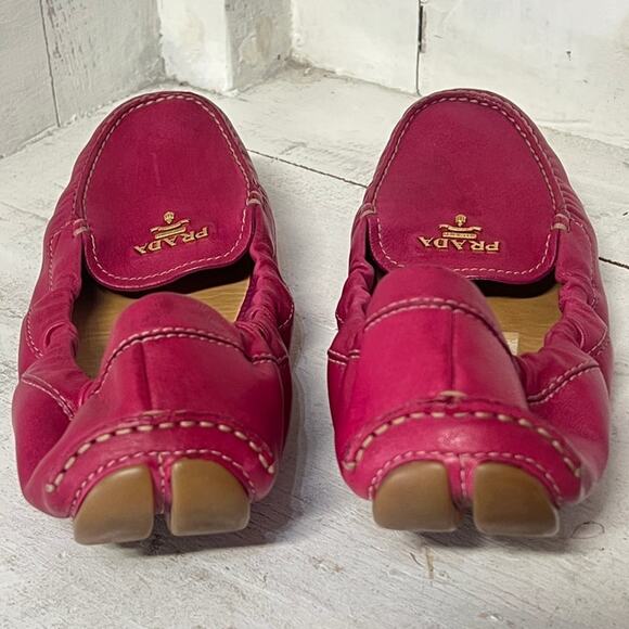 Prada Calazature Donna Leather Scrunch Driver Ballet Flats Peonia Women's 40/9.5 - Picture 3 of 5